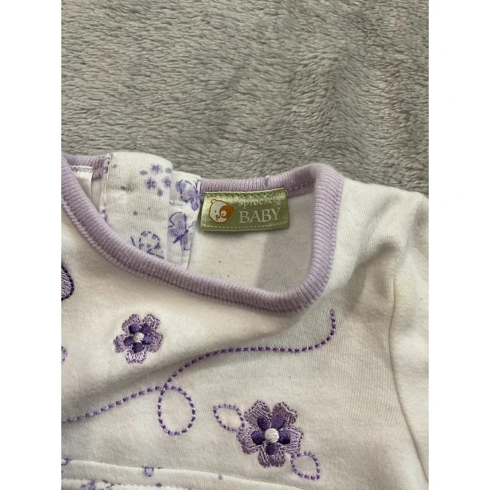 Vintage Sprockets Baby Purple Butterfly Floral Footed Sleeper 0-3 Months Cotton